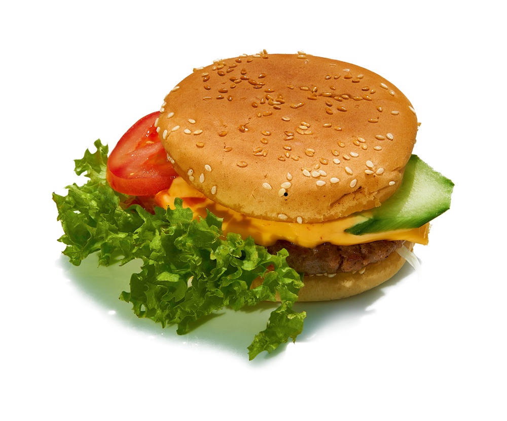 Saftiger Hamburger in brillanter Fast-Food-Fotografie für Onlineshop, Webseite und Flyer