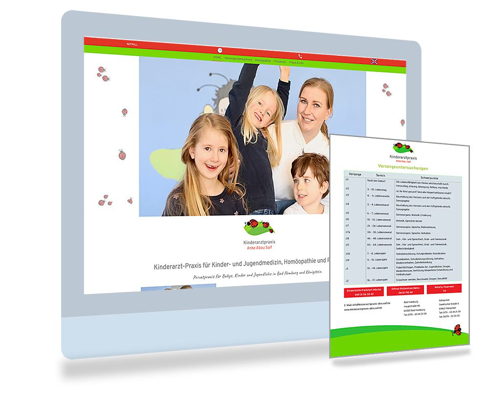 Webseitenerstellung für Kinderarzt-Praxis mit Leistungen wie Homöopathie und Primaristic. 